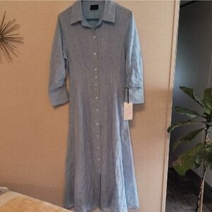Light Blue Eyelet Button-Down Midi Dress